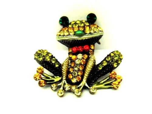 Happy Frog Pin Toad Jonquil Rhinestone Crystal Tree Brooch DazzleCity