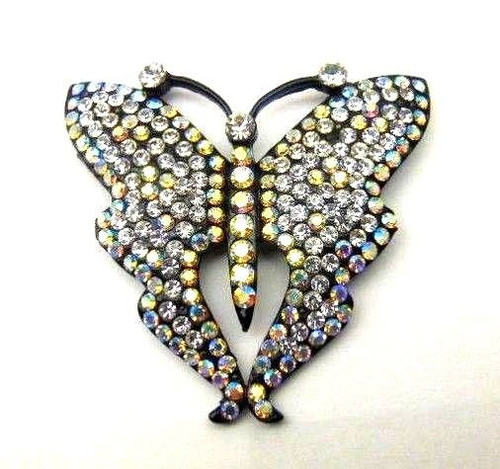 Butterfly Pin AB Rhinestone Brooch Glass 100+ Stones