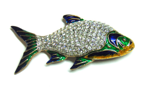 Fish Pin Koi Rhinestone Crystal Enamel Fishing Ocean Vintage DazzleCity