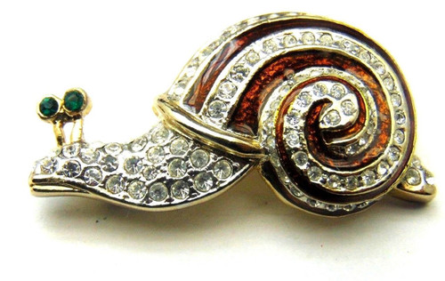 Bug Insect Slug Snail Pin Escargo Brooch 1 3/4" rhinestone Crystal DazzleCity