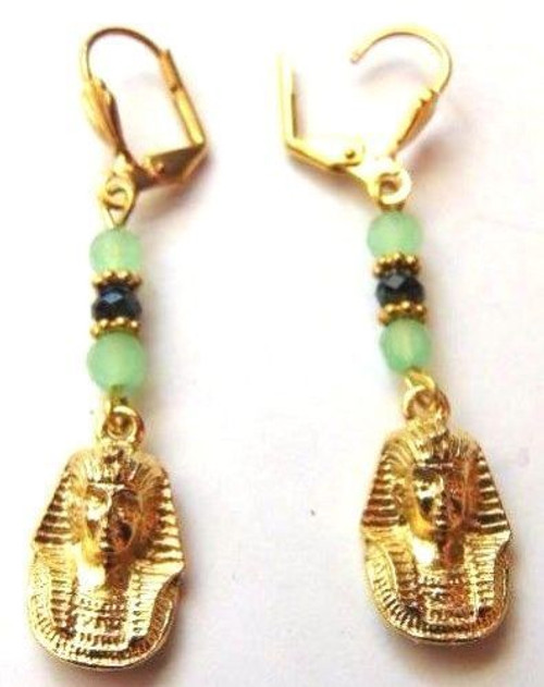 Egyptian King Tut Earrings Jadite Zoisite Egypt Luxor Vermeil