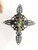 Silver Cross Crucifix Pin Brooch Fruit Salad Signed Crystal