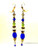 Cobalt Blue LONG Dangle Pierced Earrings Faux Pearl Peridot