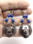 Scarab Earrings Sodalite Beads Silverplate Egyptian Luxor Egypt