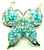 Blue Butterfly Pin Aqua Aurora Borealis Rhinestone Crystal Brooch