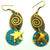 Star Earrings Pierced Patina Bead Beaded Brass Boho