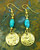 Hieroglyph Coin Earrings Egyptian Revival Cartouche Turquoise