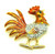 Rooster Chicken Pin Shiny Copper Enameling Rhinestone Crystal