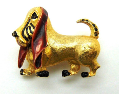 RARE Basset Hound Pin Brooch 1960'S SPHINX Dog Rhinestone 3