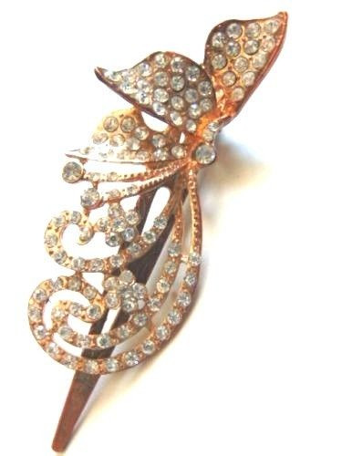 Vintage Butterfly Barrette Hair Clamp French Twist Rhinestone