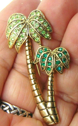 Palm Tree Pin Miami Hawaii Rhinestone Crystal Brooch