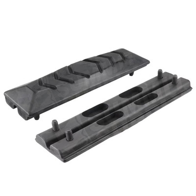 Heavy-duty 500mm rubber track pads with 171mm pitch designed for excavators including Cat 312, John Deere 130G, and Komatsu PC138. Bolt-on design with K tread pattern provides maximum traction, surface protection, and reduced vibration for asphalt, concrete, and finished surfaces. Ideal for construction, roadwork, and urban job sites requiring durable undercarriage protection.