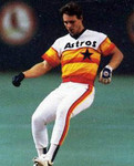 BILL DORAN Houston Astros 1980's Home Majestic Baseball Throwback Jersey - Action