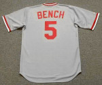 JOHNNY BENCH Cincinnati Reds 1975 Majestic Cooperstown Away Baseball Jersey