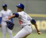 PEDRO MARTINEZ Los Angeles Dodgers 1993 Majestic Throwback Away Baseball Jersey