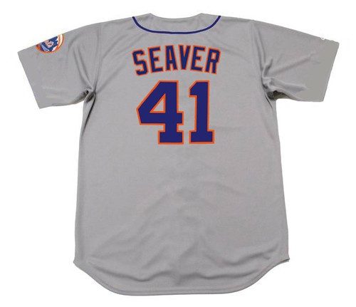 White V-Neck Men���s Tom Seaver Cooperstown Collection Mets Jersey