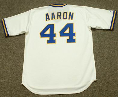 VINTAGE Hank Aaron #44 Milwaukee Brewers White Pinstriped Rawlings Sz 46  Jersey!