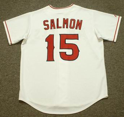 TIM SALMON Anaheim Angels 2002 Home Majestic Throwback Baseball Jersey - BACK