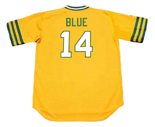 VIDA BLUE Oakland Athletics 1973 Majestic Throwback Baseball Jersey - BACK