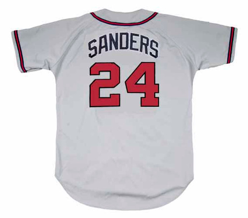 DEION SANDERS Atlanta Braves 1992 Away Majestic Throwback Baseball Jersey - BACK