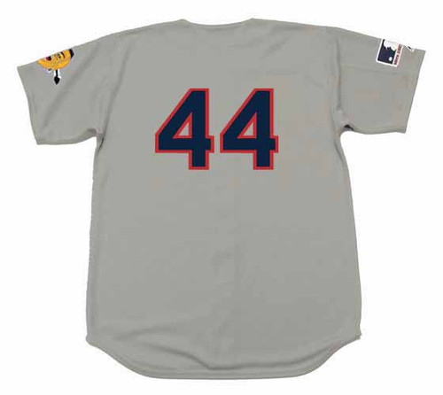 HANK AARON Atlanta Braves 1969 Away Majestic Throwback Baseball Jersey - BACK