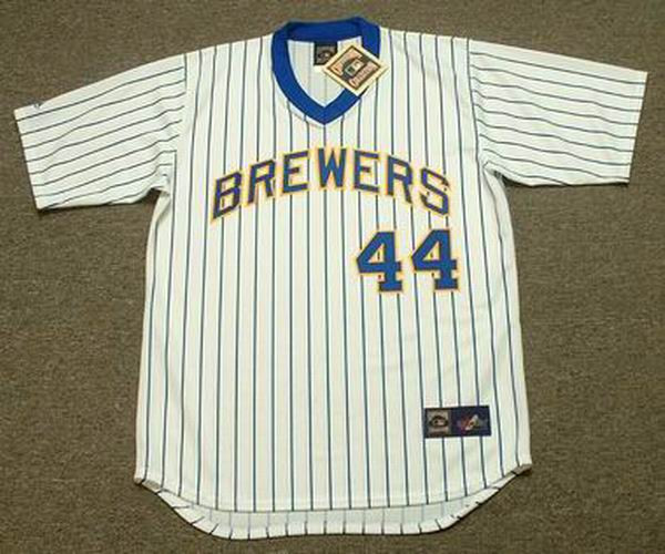 HANK AARON Milwaukee Brewers Majestic Cooperstown Throwback Home Jersey