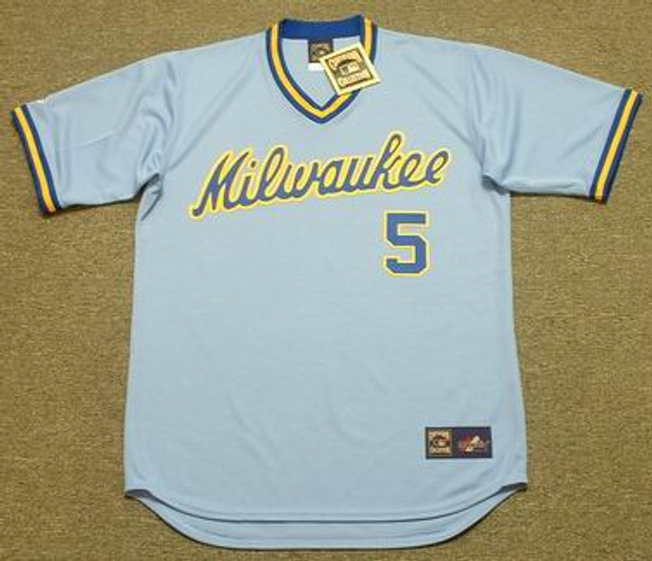 NED YOST Milwaukee Brewers 1982 Majestic Cooperstown Throwback Away Jersey