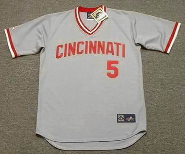 JOHNNY BENCH Cincinnati Reds 1975 Majestic Cooperstown Away Baseball Jersey