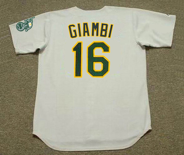 JASON GIAMBI Oakland Athletics 2002 Away Majestic Throwback Baseball Jersey - BACK