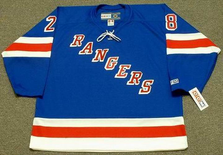 Adult Premier New York Rangers Tie Domi Royal Blue New Throwback Official  CCM Jersey
