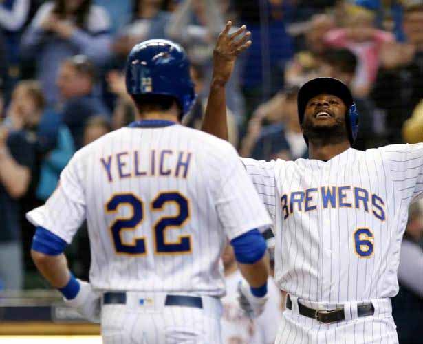 CHRISTIAN YELICH  Milwaukee Brewers 1980's Away Majestic Throwback  Baseball Jersey