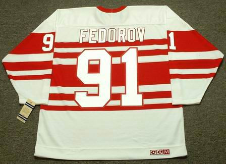 Detroit Red Wings No91 Sergei Fedorov White CCM Throwback Stitched Jersey