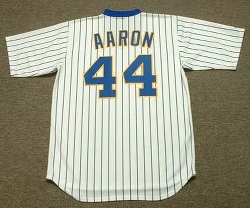 44 HANK AARON Milwaukee Brewers MLB OF/DH Blue Throwback Jersey