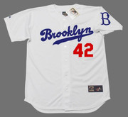 JACKIE ROBINSON Brooklyn Dodgers 1950's Home Majestic Baseball Throwback Jersey - FRONT