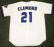 ROGER CLEMENS Toronto Blue Jays 1997 Majestic Throwback Home Baseball Jersey - BACK