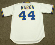 HANK AARON Milwaukee Brewers 1975 Majestic Cooperstown Throwback Home Jersey - Back