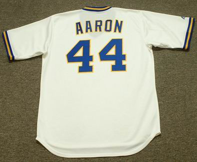 HANK AARON Milwaukee Brewers Majestic Cooperstown Throwback Home