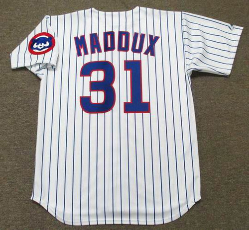 Men's Majestic Chicago Cubs #31 Greg Maddux Authentic Cream/Blue 1942 Turn  Back The Clock MLB