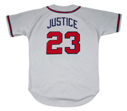 DAVID JUSTICE Atlanta Braves 1995 Away Majestic Throwback Baseball Jersey - BACK