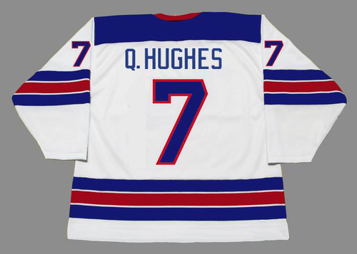 No43 Quinn Hughes Blue Home Authentic USA Flag Stitched Jersey