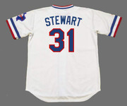 DAVE STEWART Texas Rangers 1984 Home Majestic Throwback Baseball Jersey - BACK