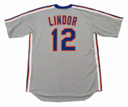 FRANCISCO LINDOR New York Mets 1987 Majestic Throwback Away Baseball Jersey - BACK