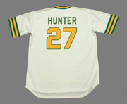 JIM "CATFISH" HUNTER Oakland Athletics 1973 Home Majestic Throwback Baseball Jersey - BACK