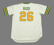 JOE RUDI Oakland Athletics 1973 Home Majestic Throwback Throwback Baseball Jersey - BACK