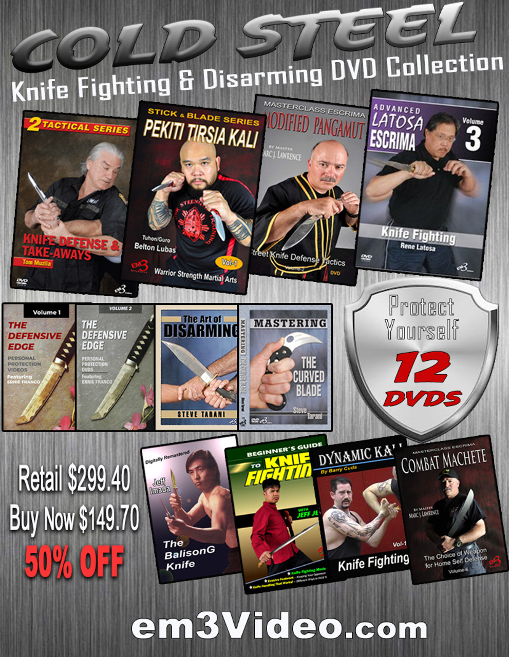 COLD STEEL - Knife Fighting & Disarming Collection 12 DVDs (50% OFF) by the  top Martial Art Masters