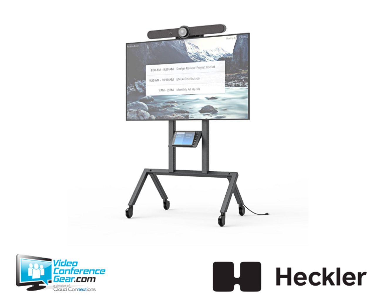 Heckler AV Cart for Logitech Rally Bar - Black Grey - Single Screen up to 75"