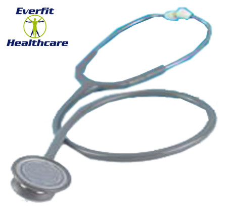 Adult type dual head stethoscope has superflex inner spring binaural tubing assembly and non-chill rings