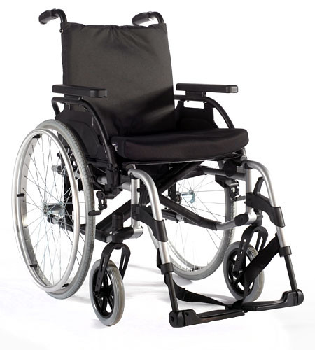 The  Breezy BasiX2 wheelchair is lightweight and has a sleek appearance.