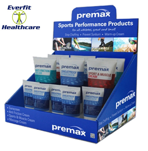 The new PreMax Sports Performance Starter Pack is an ideal way to introduce the Premax range for retail sales at your Club or in your Clinic. Simply purchase the starter pack and refill with PreMax Sports Performance products as required. Retail value $170.

The Starter Pack includes:

Retail display box
5 x 50mL PreMax Sports Sunscreen
2 x 200mL PreMax Sports Sunscreen
2 x 200mL PreMax Anti Friction Cream
2 x 200mL PreMax Sport & Muscle Cream