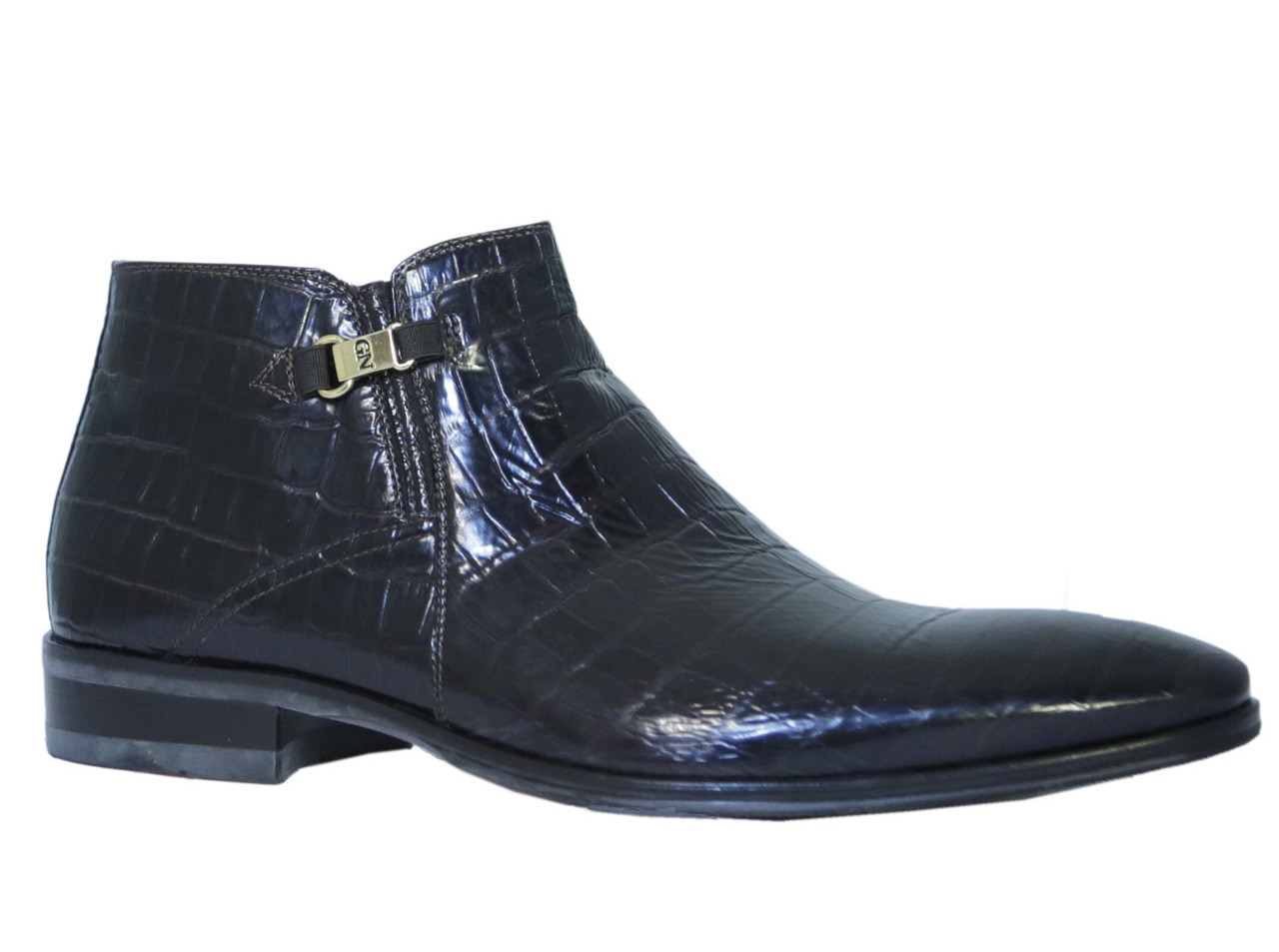 Mens leather ankle boots black poisson leather